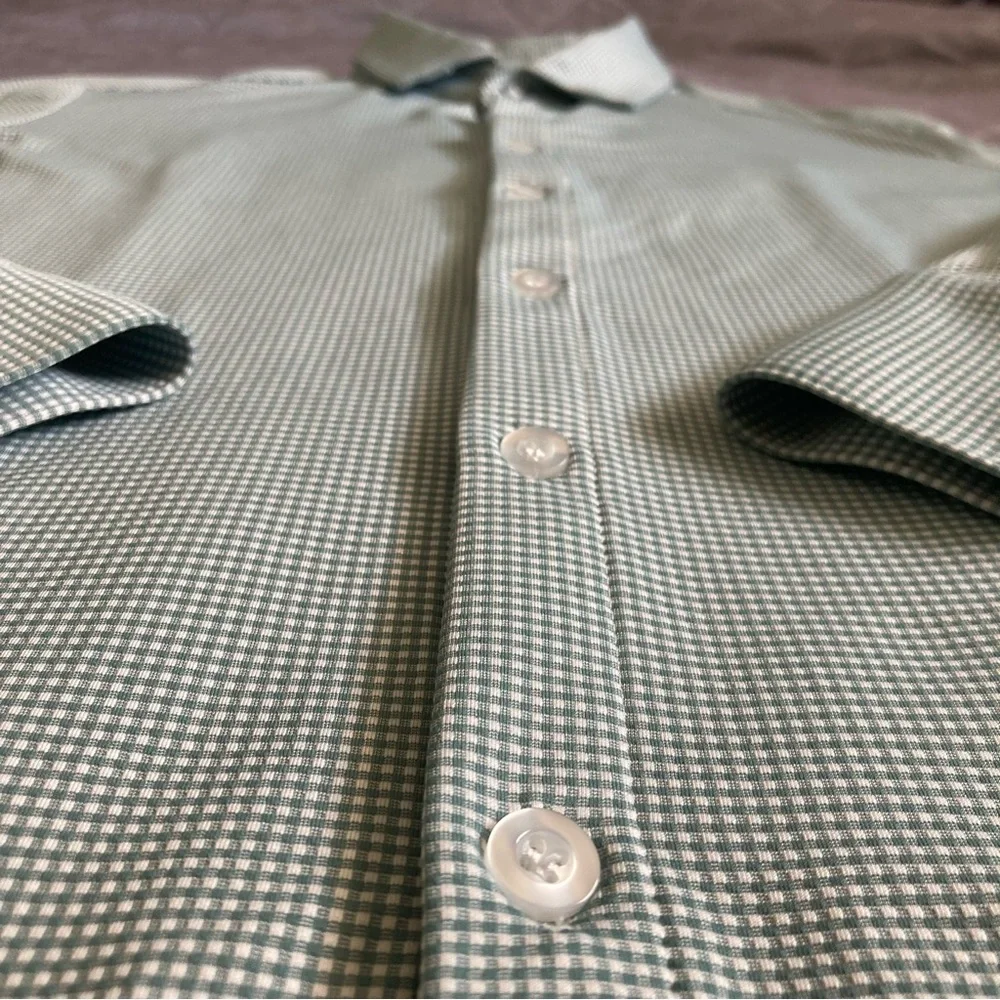 Mizzen + Main Long Sleeve Button Up Shirt Mens Large Trim Fit Green Nylon Poly - Picture 3 of 11